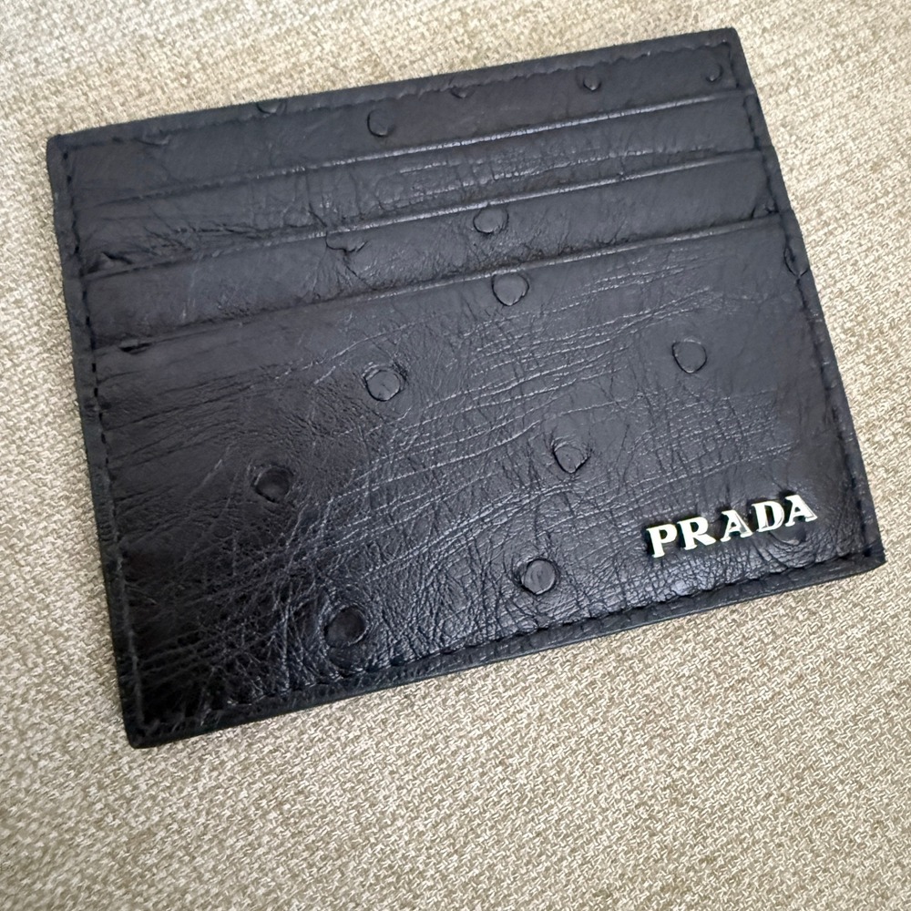 Prada Black Ostrich Leather Card Holder Wallet‎ 2MC223 Struzzo Made in Italy